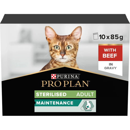 Purina Pro Plan Sterilised Adult Wet Cat Food, Beef in Gravy, MP 10X85G Box
