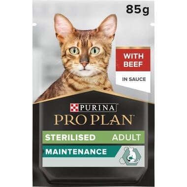 Purina Pro Plan Sterilised Adult Wet Cat Food, Beef in Gravy 85g