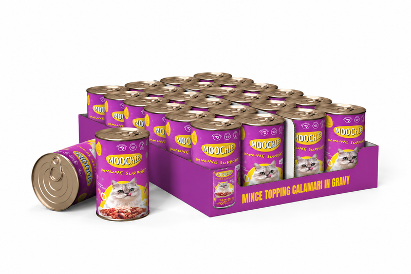 MOOCHIE MINCE TOPPING CALAMARI IN GRAVY 24x400g CAN