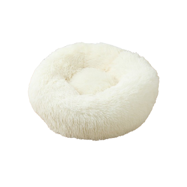 Round Soothing Plush Dog Bed Donut Shape Warm Plush Pet Bed for Medium Dogs Cats Machine Washable Water Resistant (M 50 x 50 x 22 cm, B)