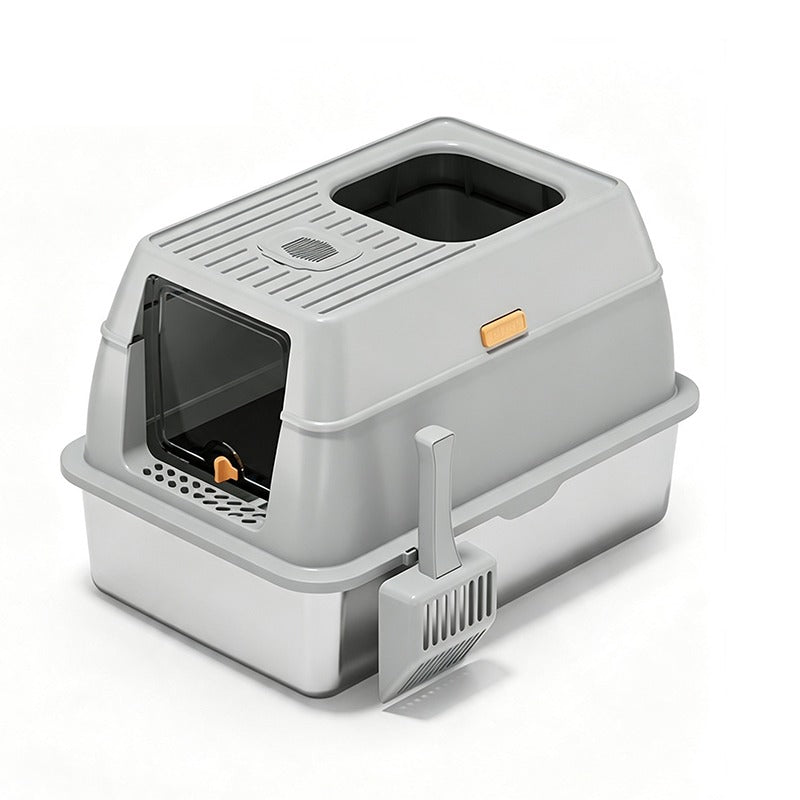Cat Litter Box Stainless steel litter box enclosed grey color