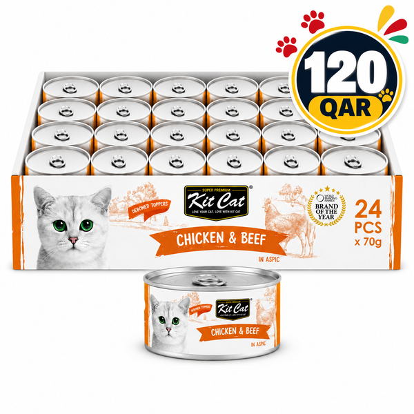 Kit Cat Deboned Toppers Cat Canned Food – Chicken & Beef Toppers 24x80g