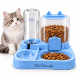 Automatic Feeder with Dual Bowls – blue,  Feeding Dispenser, Drinking Feeder