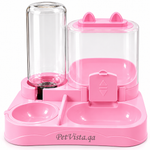 Automatic Feeder with Dual Bowls – pink,  Feeding Dispenser, Drinking Feeder