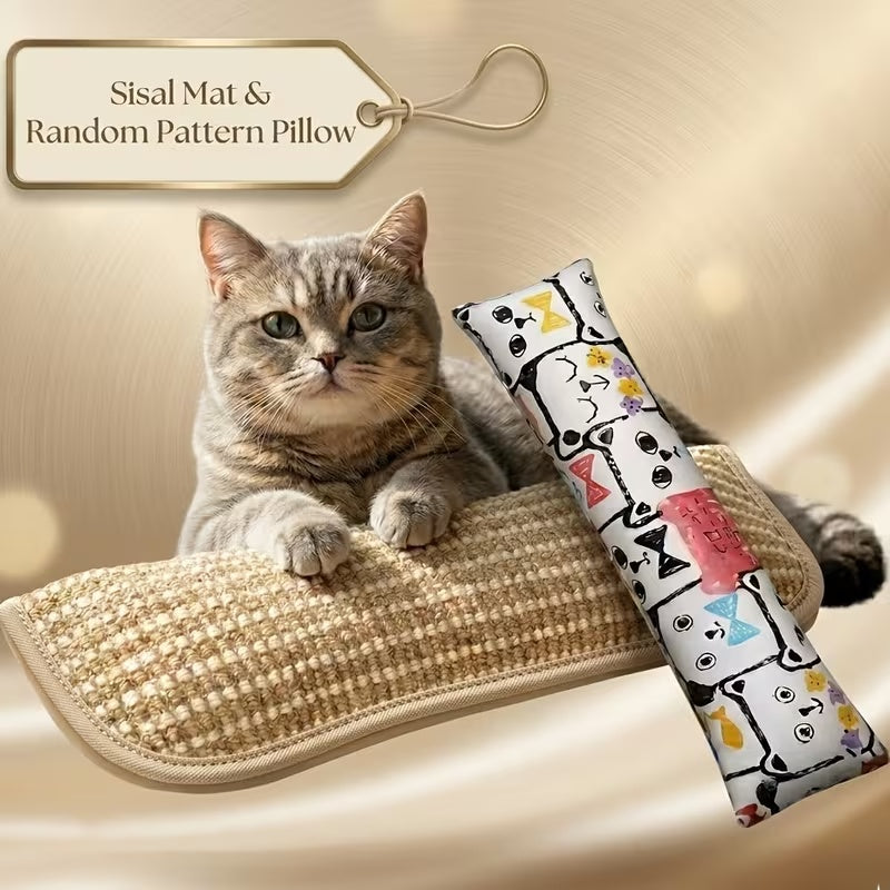Catgrass Pillow 2 in 1, Catnip for Cat,Sisal Cat Scratch Mat