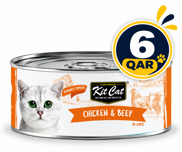 Kit Cat Deboned Toppers Cat Canned Food – Chicken & Beef Toppers 80g  Can