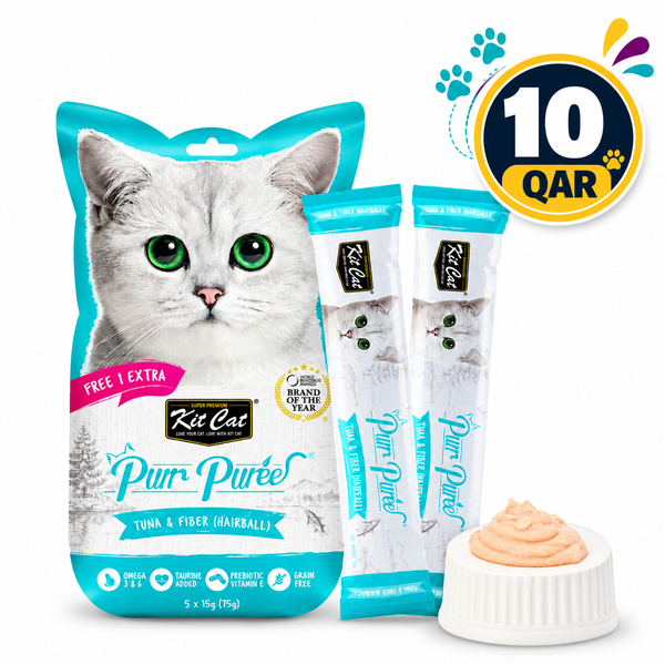Kit Cat Purr Puree Liquid Treats for Cat – Tuna & Fiber (Hairball) (15gx5 Sticks)