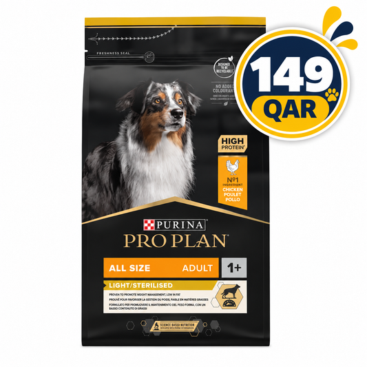 Purina Pro Plan Light Sterilised All Sizes Adult, Dry Dog food with Chicken, 3 kg