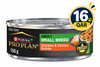 Purina Pro Plan Adult Small Breed Chicken and Carrots Entree in Gravy Wet Dog Food,  156g Can