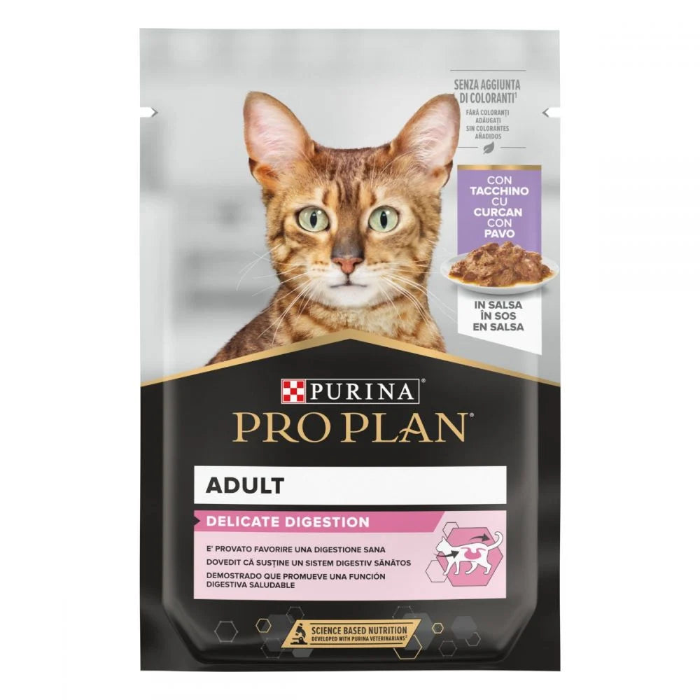 Purina Pro Plan Delicate Digestion Adult Wet Cat Food, Turkey and Ocean Fish, mix-flavor pack, 10 x 85g Box